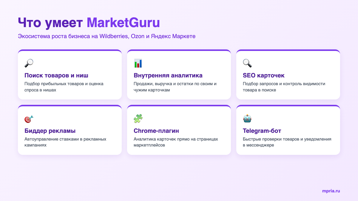 Основные инструменты MarketGuru для маркетплейсов
